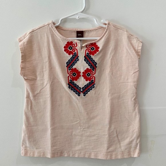 Tea Collection Blush Pink Box Top with Embroidered Floral Details, Size 4-5 - Picture 1 of 5